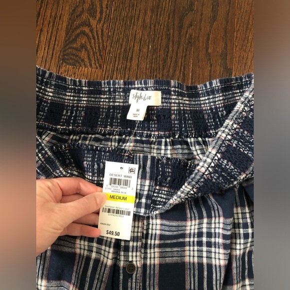 Style & Co. Women’s M “Off the Shoulder” Indiana Blue Plaid Button-Down - NWT! - Picture 4 of 11